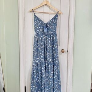 Blue Floral Tie-Front Maxi Dress